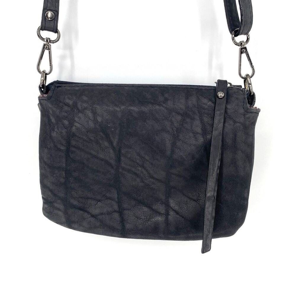 Solinda Vera Pelle Italian Leather Crossbody Bag Dark Gray Black Pebbled Purse